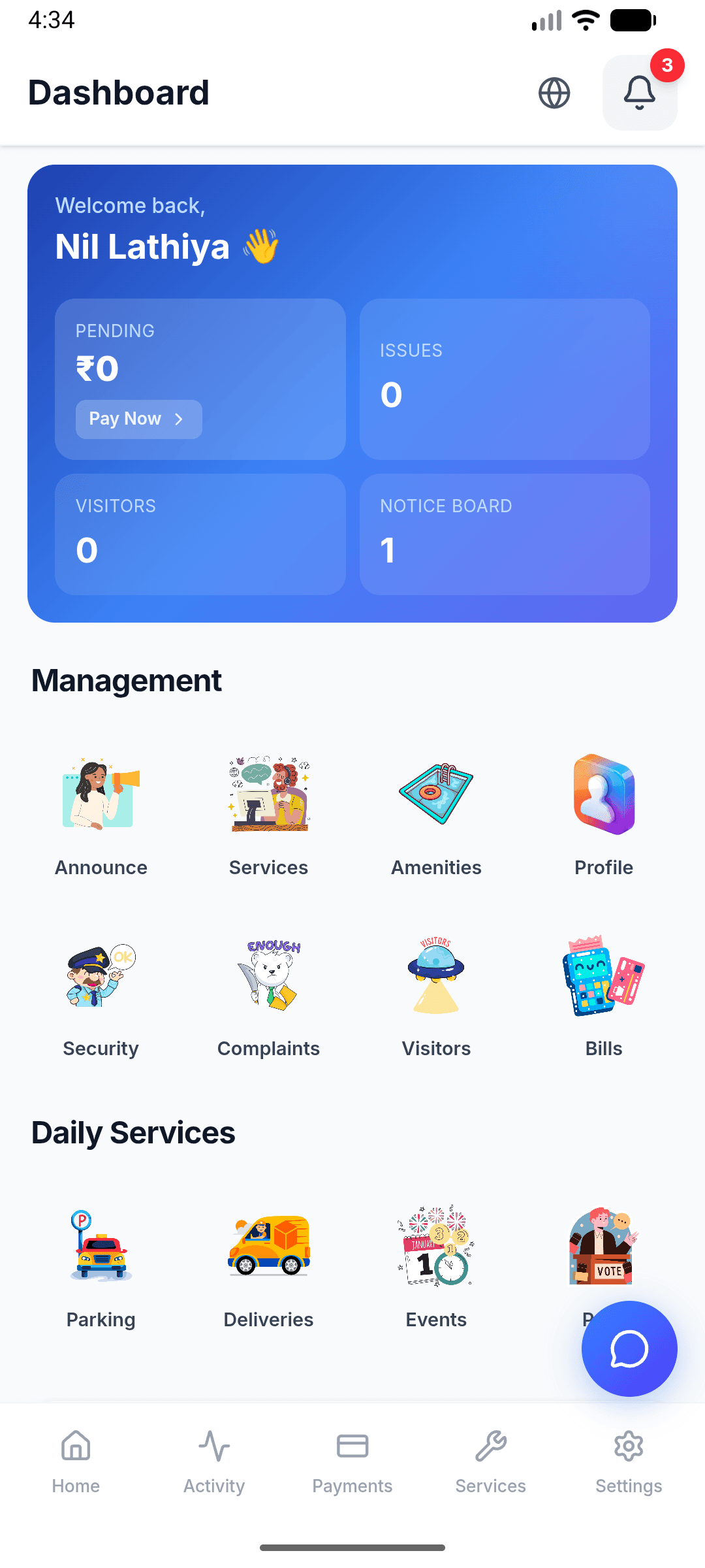 Home dashboard