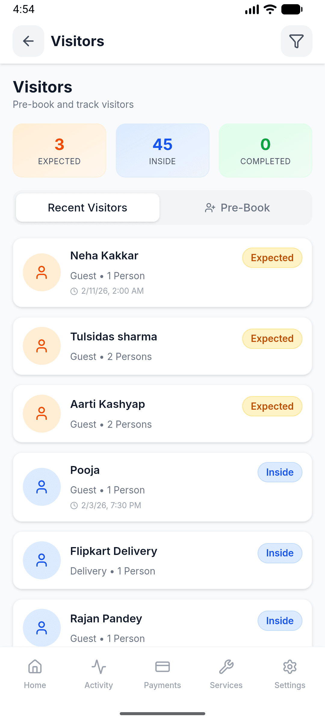 Visitors & deliveries
