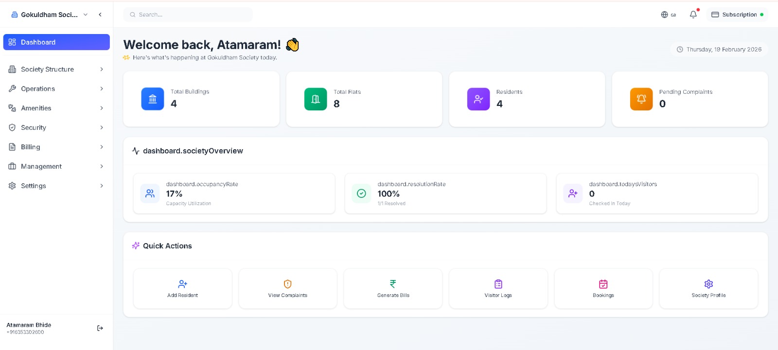 1Socio Society Admin Dashboard